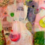 The Afternoon Tea – original mixed media painting by Mili Mizzi featuring layered collage, botanical forms and a whimsical teacup composition on museum-quality cotton paper.