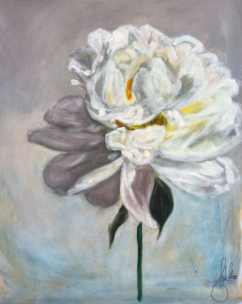Choosing to Bloom, original oil flower painting on canvas by contemporary artist Mili Mizzi