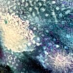 Close-up of layered blue-grey and purple bubble-like texture on canvas
